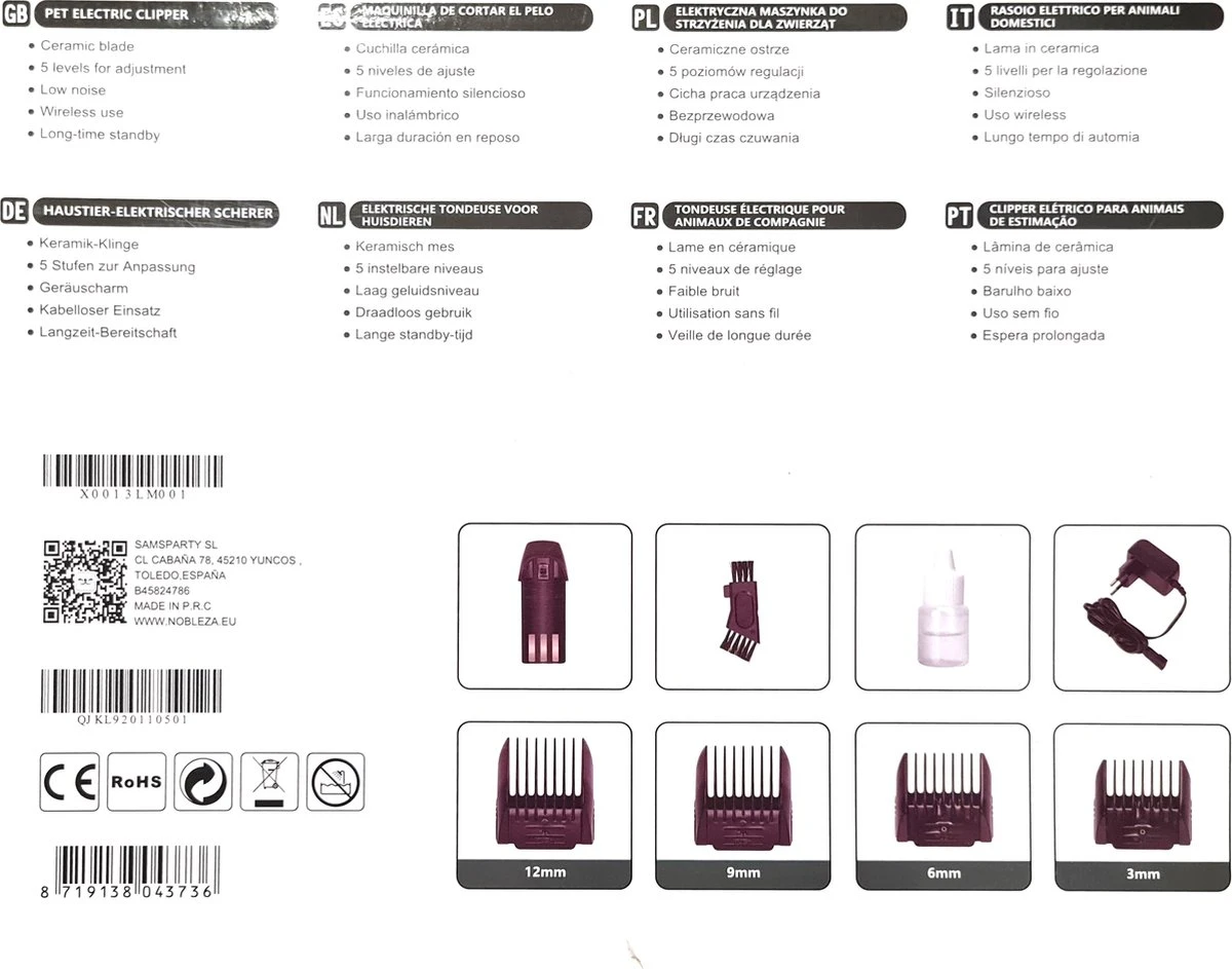 Nobleza Dieren Tondeuse Set - 4 Opzetkammen - Draadloos - Voor Huisdieren Katten & Honden 10 Nobleza Dieren Tondeuse Set - 4 Opzetkammen - Draadloos - Voor Huisdieren Katten & Honden - Afbeelding 8