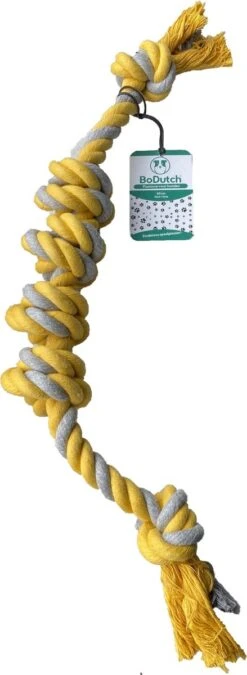 BoDutch Flostouw Hond - Hondenspeelgoed - Trektouw Hond - Hondentouw - Flostouw Hond - 60 Cm - Apporteerspeelgoed - Geel/Grijs