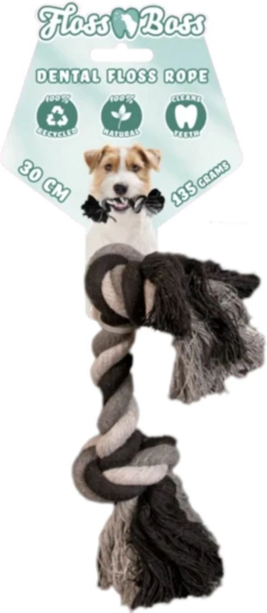 Floss Boss Flostouw – Zeer Stevig En Veilig Hondenspeelgoed – Hondentouw Van Gerecycled Katoen – Grijs Trektouw – 30cm - 135g – 2 Knopen 7 Floss Boss Flostouw – Zeer Stevig En Veilig Hondenspeelgoed – Hondentouw Van Gerecycled Katoen – Grijs Trektouw – 30cm - 135g – 2 Knopen - Afbeelding 5