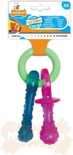 Nylabone Puppy Teething Pacifier Flexible - Hondenspeelgoed - Bacon 215x100x38 Mm 108 G Roze Blauw Groen Tot 11kg Small -Hondenbenodigdheden 568x1200 7