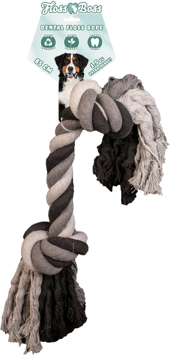 Floss Boss Flostouw – Zeer Stevig En Veilig Hondenspeelgoed – Hondentouw Van Gerecycled Katoen – Grijs Trektouw – 30cm - 135g – 2 Knopen 3 Floss Boss Flostouw – Zeer Stevig En Veilig Hondenspeelgoed – Hondentouw Van Gerecycled Katoen – Grijs Trektouw – 30cm - 135g – 2 Knopen