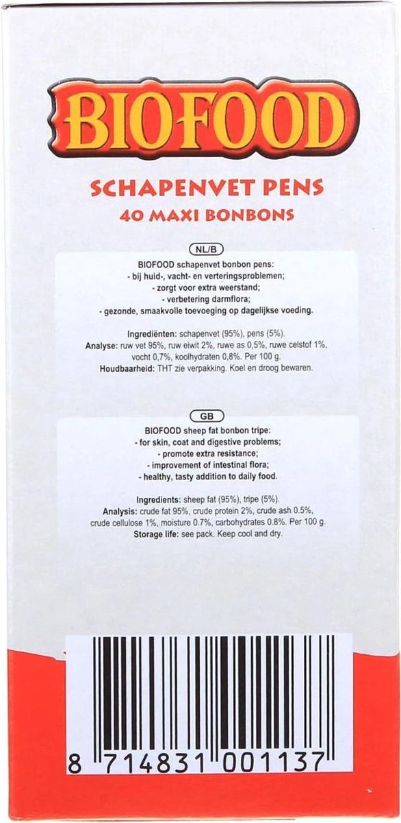 Biofood BF Petfood Schapenvet Bonbons Pens 40 Stuks 5 Biofood BF Petfood Schapenvet Bonbons Pens 40 Stuks - Afbeelding 3