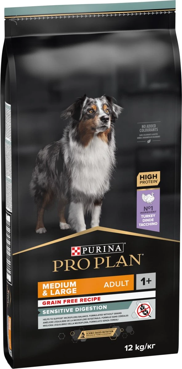Pro Plan Graanvrij Medium & Large Adult Sensitive Digestion - Honden Droogvoer- Kalkoen - 12 Kg 11 Pro Plan Graanvrij Medium & Large Adult Sensitive Digestion - Honden Droogvoer- Kalkoen - 12 Kg - Afbeelding 9