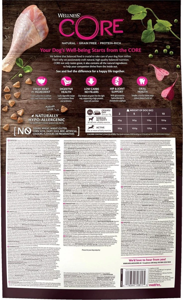 Wellness Core Grain Free Dog Small Breed Adult Original - Hondenvoer - Kalkoen Kip 5 Kg 4 Wellness Core Grain Free Dog Small Breed Adult Original - Hondenvoer - Kalkoen Kip 5 Kg - Afbeelding 2