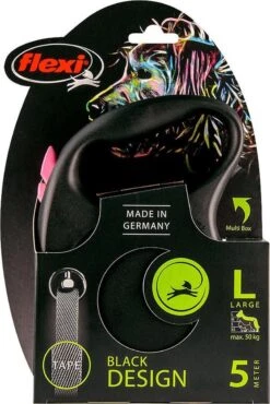 Hondenriem - Looplijn - FLEXI Rollijn BLACK DESIGN TAPE - L - ROZE - 5 Meter -Hondenbenodigdheden 802x1200