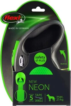 Flexi New Neon Tape - Hondenriem - Zwart/Groen - M - 5 M - (<25 Kg)