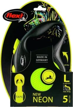 Flexi New Neon Tape - Hondenriem - Geel/Zwart - L - 5 M - (<50 Kg) -Hondenbenodigdheden 819x1200