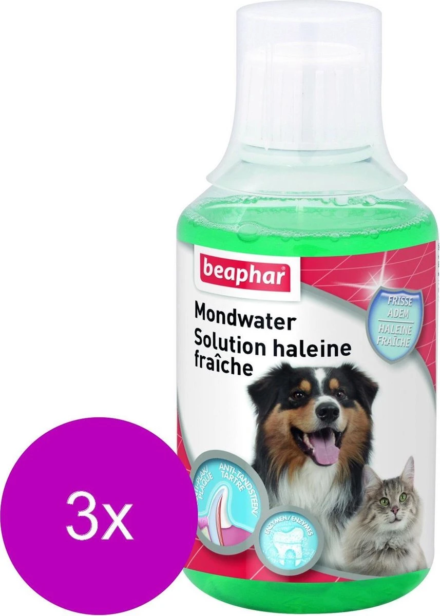 Beaphar Mondwater Hond/Kat - Gebitsverzorging - 3 X 250 Ml 4 Beaphar Mondwater Hond/Kat - Gebitsverzorging - 3 X 250 Ml - Afbeelding 2